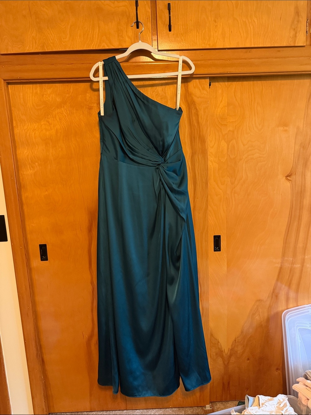 Azazie One-Shoulder Teal Green Satin Gown